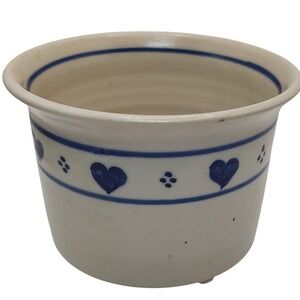 Gregoire Pottery Stoneware Bowl Wheel Thrown Blue Heart Farmhouse Country Signed